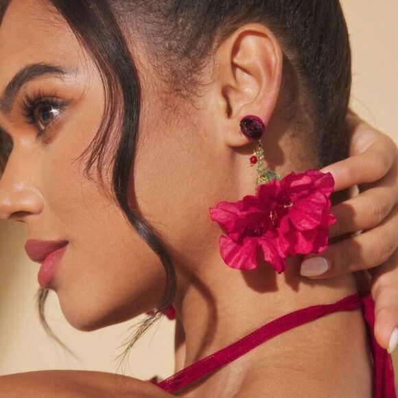 Elegant Floral Red Earrings A1209 - Picture 2 of 5